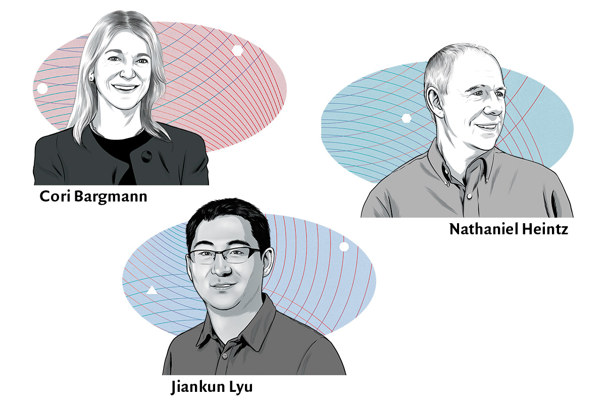 Illustrations of Cori Bargmann, Nathaniel Heintz, and Jiankun Lyu