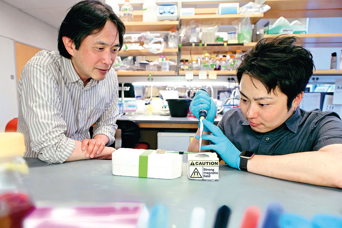 Hironori Funabiki with his team in the lab.