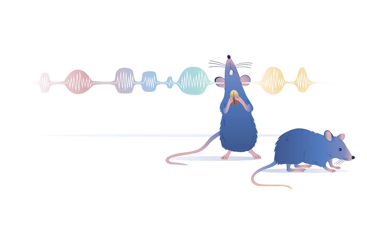 Illustration of two mice in foreground and pulses in background