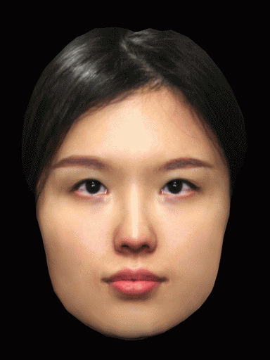 A rotating mask of a human face.